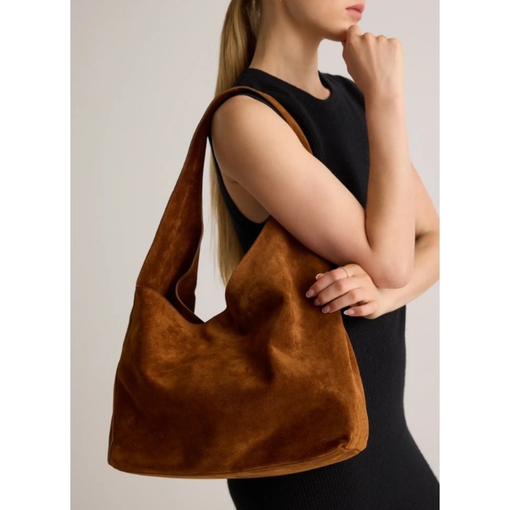 Quince Esme Suede Slouchy Shoulder Bag Whiskey NWT